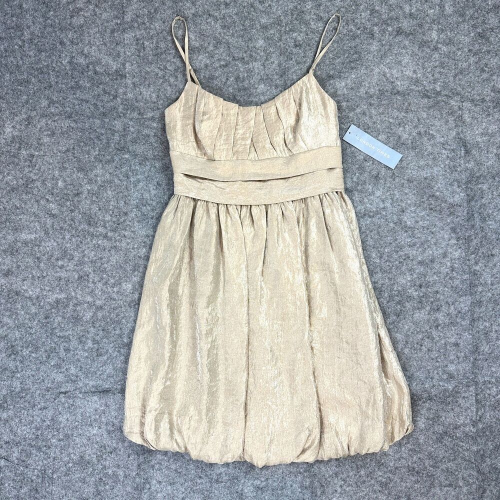 NWT London Times Women's 6 Champagne Gold Metallic Shimmer Bubble Hem Cocktail